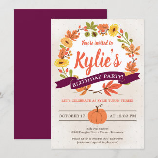 Fall Blume und Pumpkin Geburtstagsparty Einladung