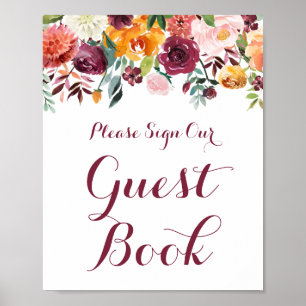 Fall Blume Wedding Guest Book Sign Poster