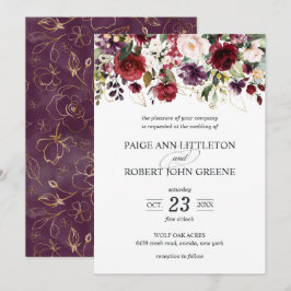 Fall-Blumen in Rotem, in Lila und erröten Hochzeit Einladung