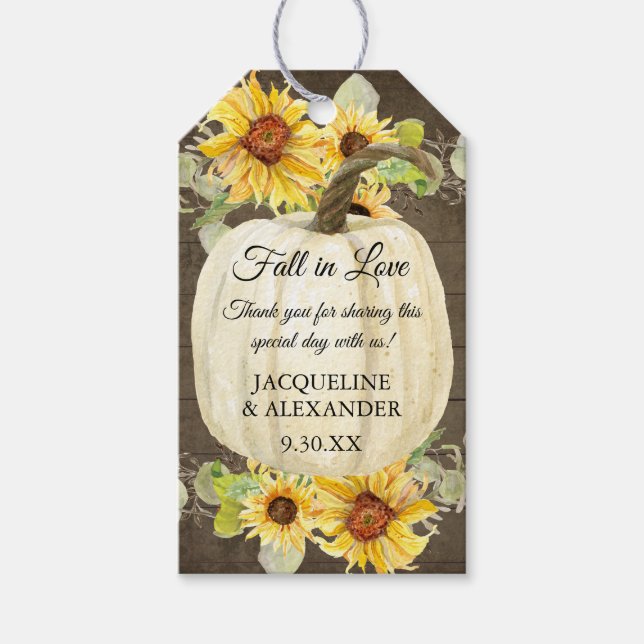 Fall Blumenblume Foliage Pumpkin Rustikales Holz Geschenkanhänger (Vorderseite)