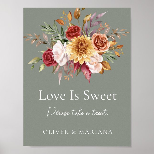 Fall Blumensage Grüne Hochzeit Liebe ist süßes Zei Poster (Vorne)