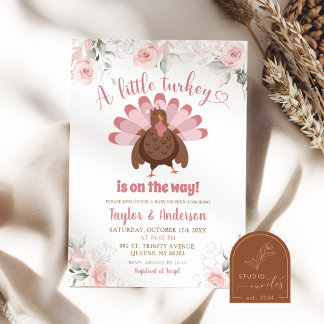 Fall Blush Pink Girl Türkei Babydusche Einladung