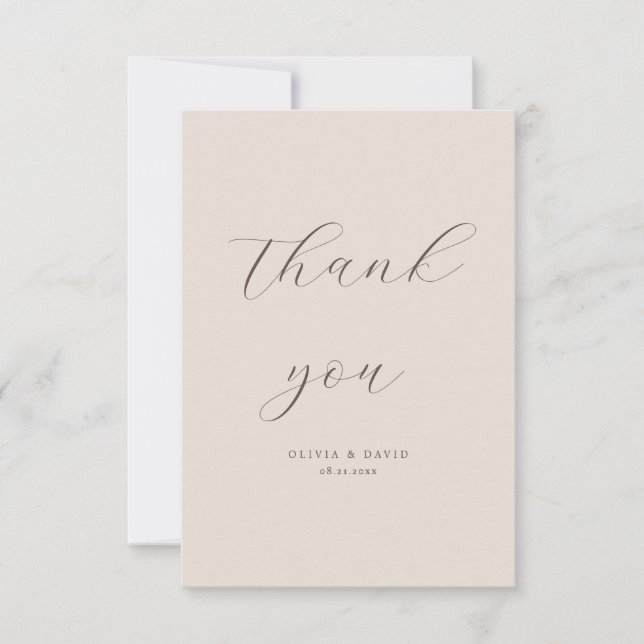 Fall Boho Beige Simple Modern Script Wedding Foto Dankeskarte (Vorderseite)