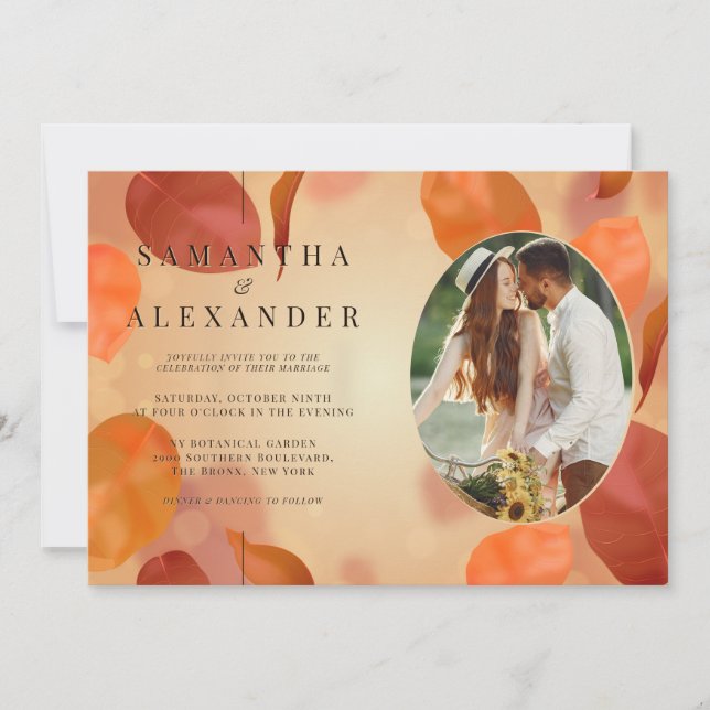 Fall Boho Burnt Orange Blätter QR Code Wedding Einladung (Vorderseite)