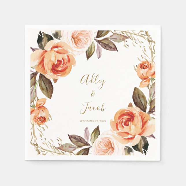 Fall Boho Burnt Orange Floral Wedding Napkins Serviette (Vorderseite)