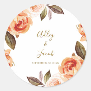 Fall Boho Burnt Orange Floral Wedding Runder Aufkleber