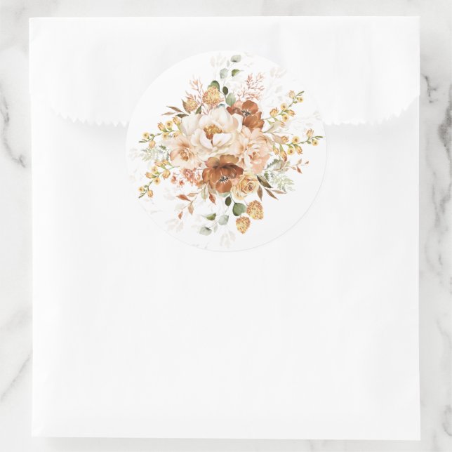 Fall Boho Burnt Orange Flower Garden Hochzeit Runder Aufkleber (Tasche)