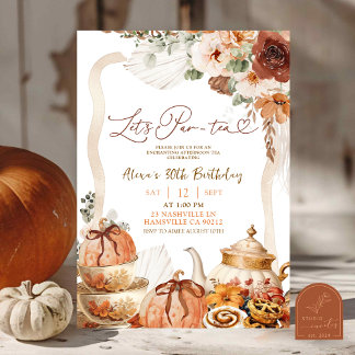 Fall Boho Coquette Pumpkin Tee Geburtstagsparty Einladung