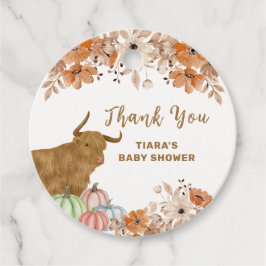 Fall Boho Floral Highland Kuh Baby Shower Geschenkanhänger