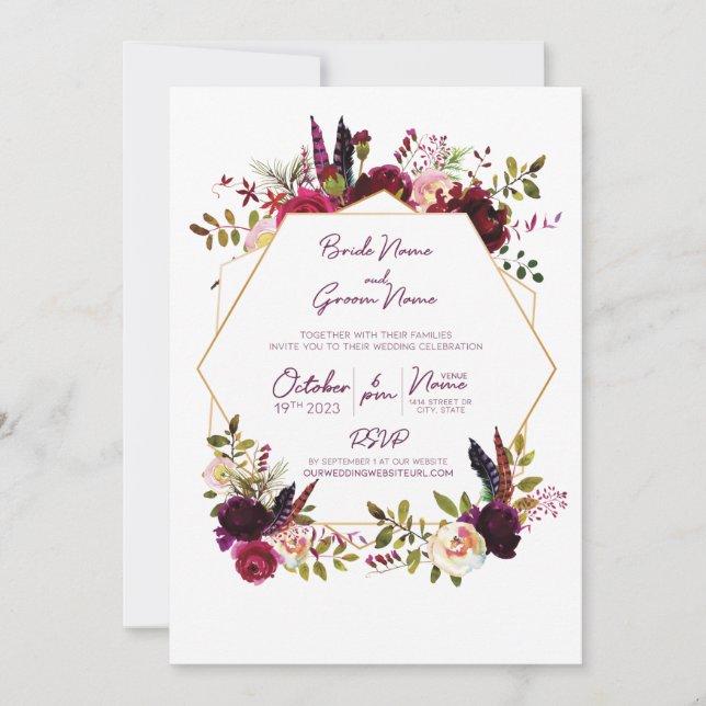 Fall Boho Hochzeitseinladung Einladung (Vorderseite)
