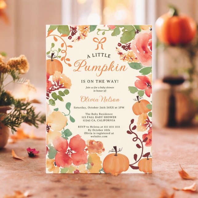 Fall Boho Kleine Kürbiscreme Blütendusche Einladung (Fall Boho Little pumpkin cream floral baby shower Invitation)