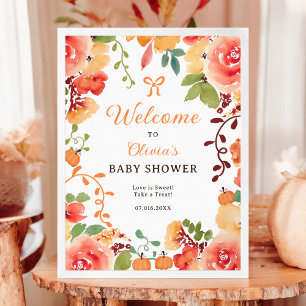 Fall Boho Kürbis Blumendusche Begrüßung Poster