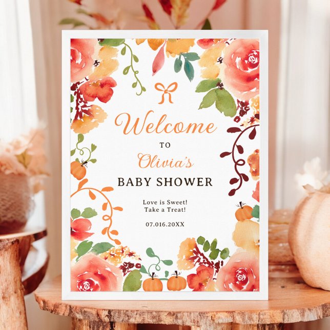 Fall Boho Kürbis Blumendusche Begrüßung Poster (Fall Boho pumpkin floral baby shower welcome Poster)