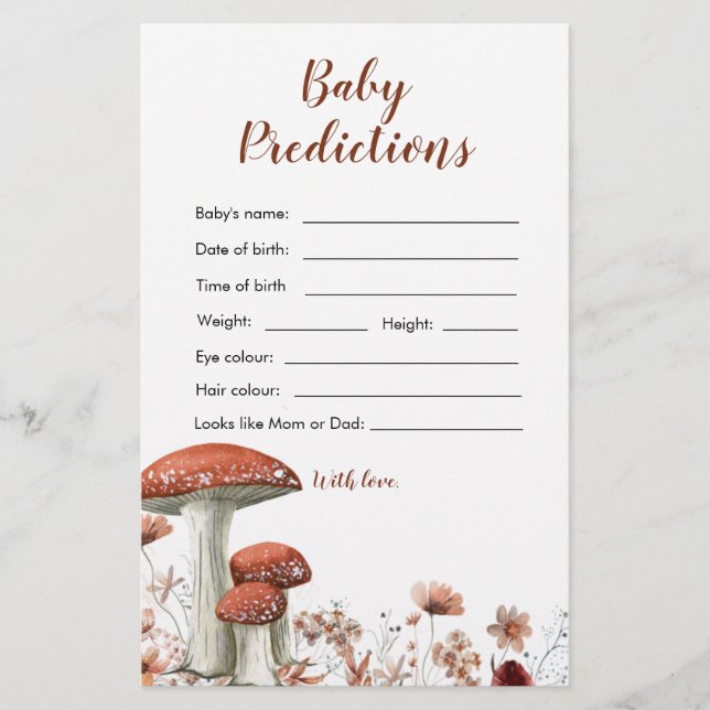 Fall Boho Mushroom Floral Baby Prediccard (Vorderseite)