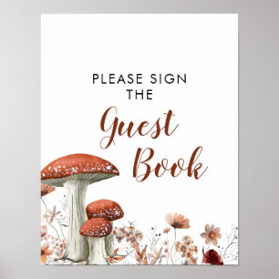 Fall Boho Mushroom Floral Baby Shooting Guest Book Poster