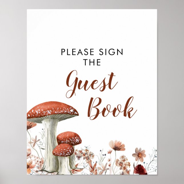 Fall Boho Mushroom Floral Baby Shooting Guest Book Poster (Vorne)