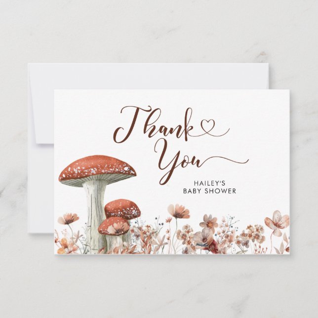 Fall Boho Mushroom Floral Danke Karte (Vorderseite)