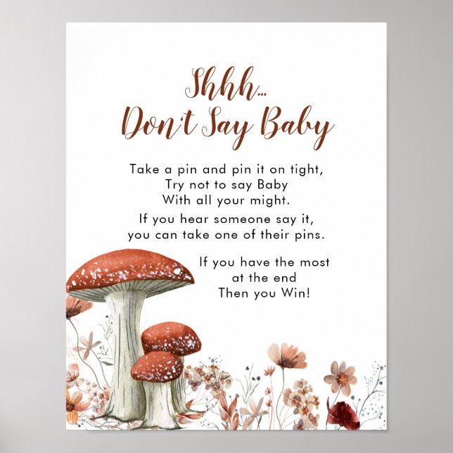 Fall Boho Mushroom Floral Sage kein Baby-Zeichen Poster (Vorne)