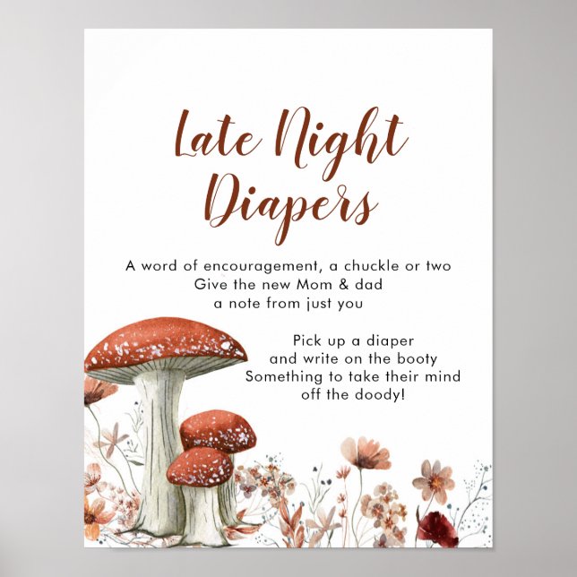 Fall Boho Mushroom Floral Späte Nacht Windeln Post Poster (Vorne)