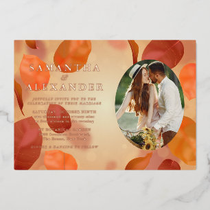 Fall Boho Oval Foto Terracotta Hochzeit Folieneinladung