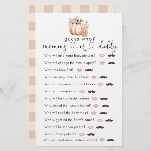 Fall Boho Pumpkin Baby Dusche "raten Sie, wer" Spi (Vorne/Hinten)