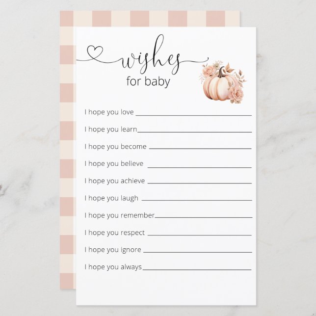 Fall Boho Pumpkin Baby Dusche Wünsche für Baby (Vorne/Hinten)