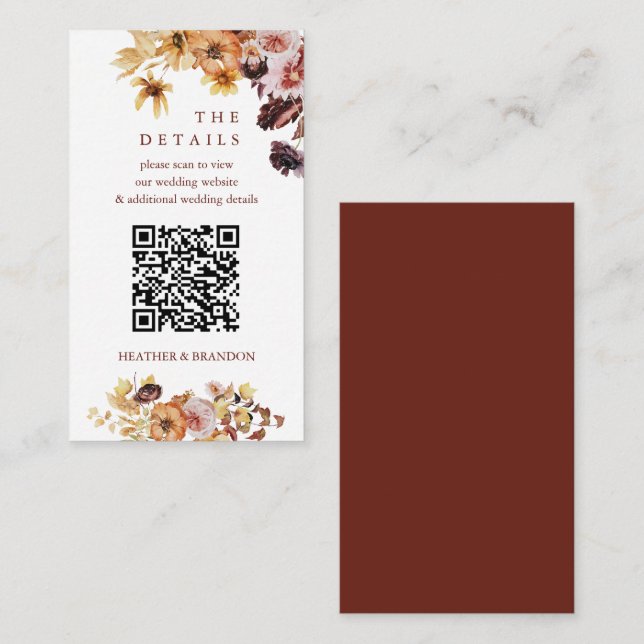 Fall Boho QR Code Hochzeitdetails Begleitkarte (Vorne/Hinten)