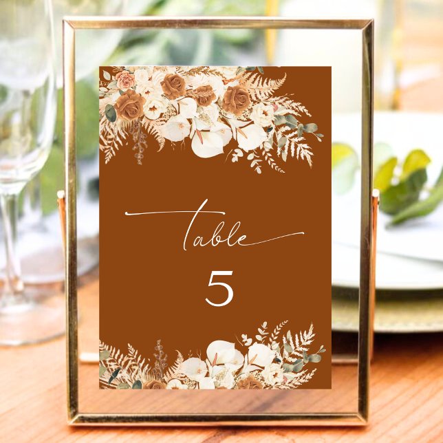 Fall Boho Terracotta Floral Wedding Tischnummer (Von Creator hochgeladen)