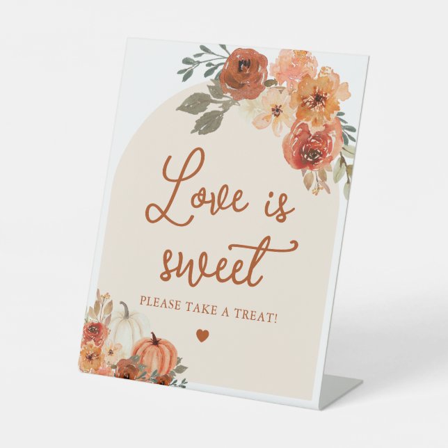 Fall Boho Terracotta Pumpkin Liebe ist Sweet Sign Sockelschild (Vorderseite)