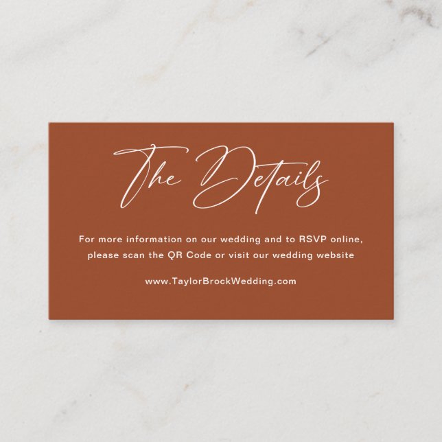 Fall Boho Terracotta Wedding Website Qr Code Begleitkarte (Vorderseite)