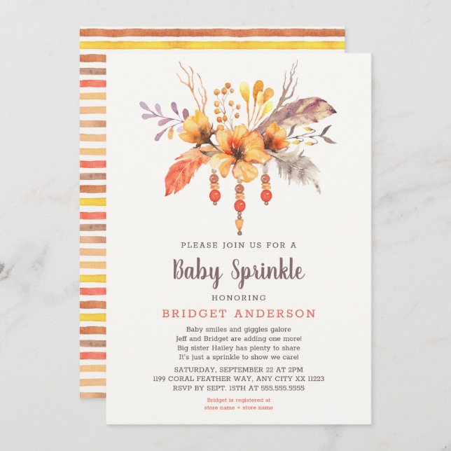 Fall Boho Tribal Baby Sprinkle Einladung (Vorne/Hinten)