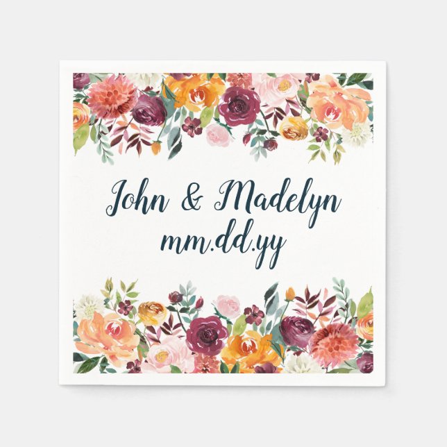 Fall Boho Wedding Serviette Personalisiertes Flora (Vorderseite)
