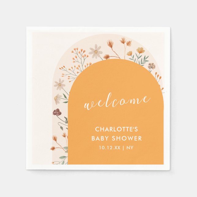 Fall Boho Wildblume Arch Baby Dusche Willkommen Serviette (Vorderseite)