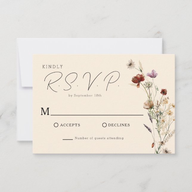 Fall Boho Wildblume Wedding RSVP Karte (Vorderseite)
