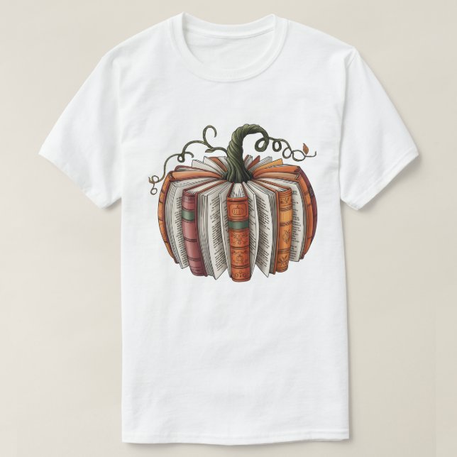 Fall Book Pumpkin, Cozy Autumn Reading T-Shirt (Design vorne)