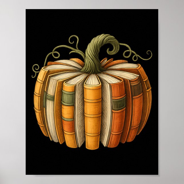 Fall Book Pumpkin Retro Halloween-Lehrer lesen Poster (Vorne)