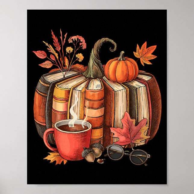 Fall Book Pumpkin Retro Reading Halloween Teacher  Poster (Vorne)
