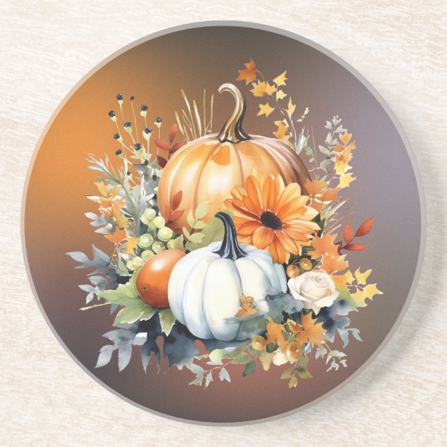Fall Botanische Pumpkins Sandstone Untersetzer (Vorne)