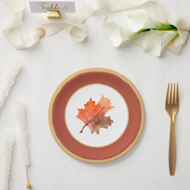 Fall Botanischer Ahorn Blätter & Terracotta Pappteller (Hochzeit)