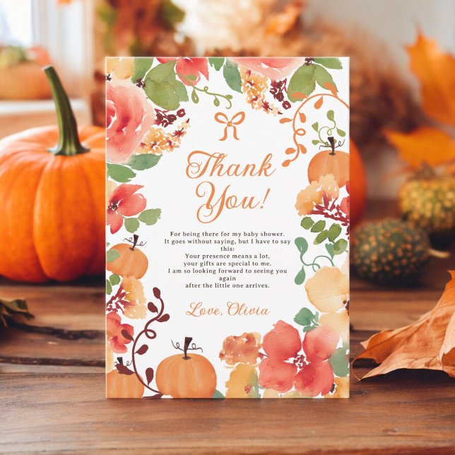 Fall Bow Boho Kleine Kürbisbrunnendusche Dankeskarte (Fall Bow Boho Little pumpkin floral baby shower Thank You Card)