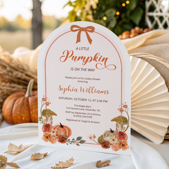 Fall Bow Little Pumpkin Girl Babydusche Einladung (Von Creator hochgeladen)