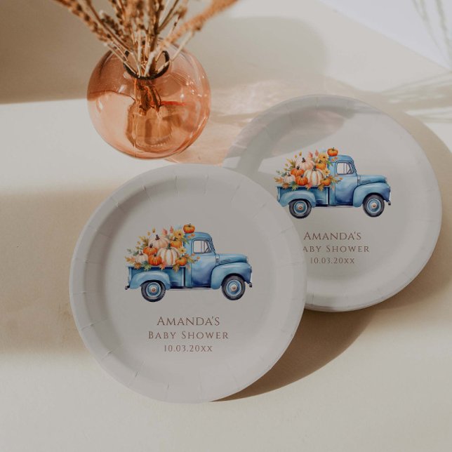 Fall Boy Baby Dusche Blue Pumpkin Truck Pappteller (Von Creator hochgeladen)