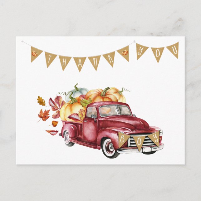 Fall Boy Baby Shower Pumpkin Danke Note Cards Postkarte (Vorderseite)