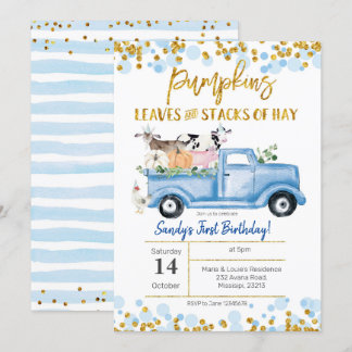 Fall Boy Farm Blue Pumpkin Truck Geburtstag Einladung