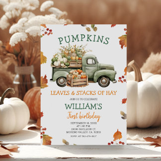 Fall Boy Pumpkin Sage Green Truck Geburtstag Herbs Einladung