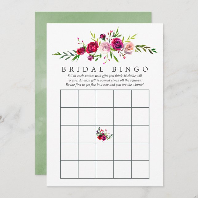 Fall Brautparty Floral Bingo Einladung (Vorne/Hinten)
