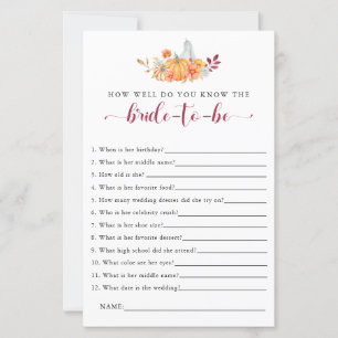 Fall Brautparty Game Wie gut kennen Sie Braut