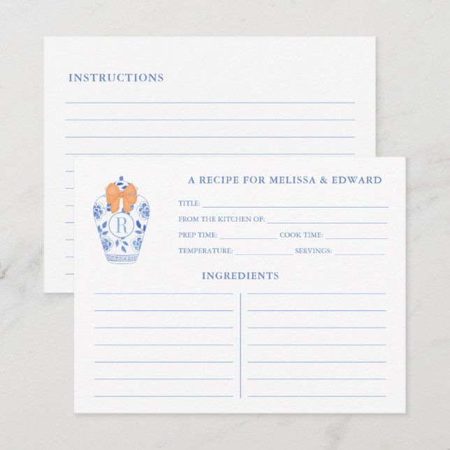 Fall-Brautparty-Monogramm-Rezept-Karte Einladung (Vorne/Hinten)