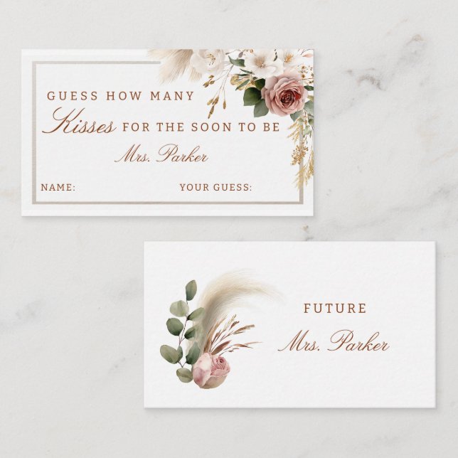 Fall Brautparty Ratet die Kisses Game Card Begleitkarte (Vorne/Hinten)