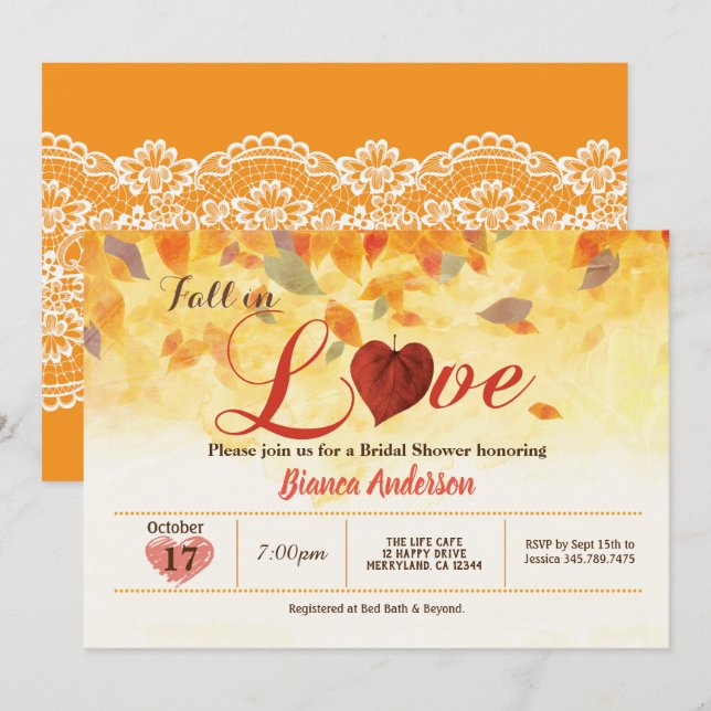 Fall Brautparty rustikaler Rückgang der Liebe Einladung (Vorne/Hinten)